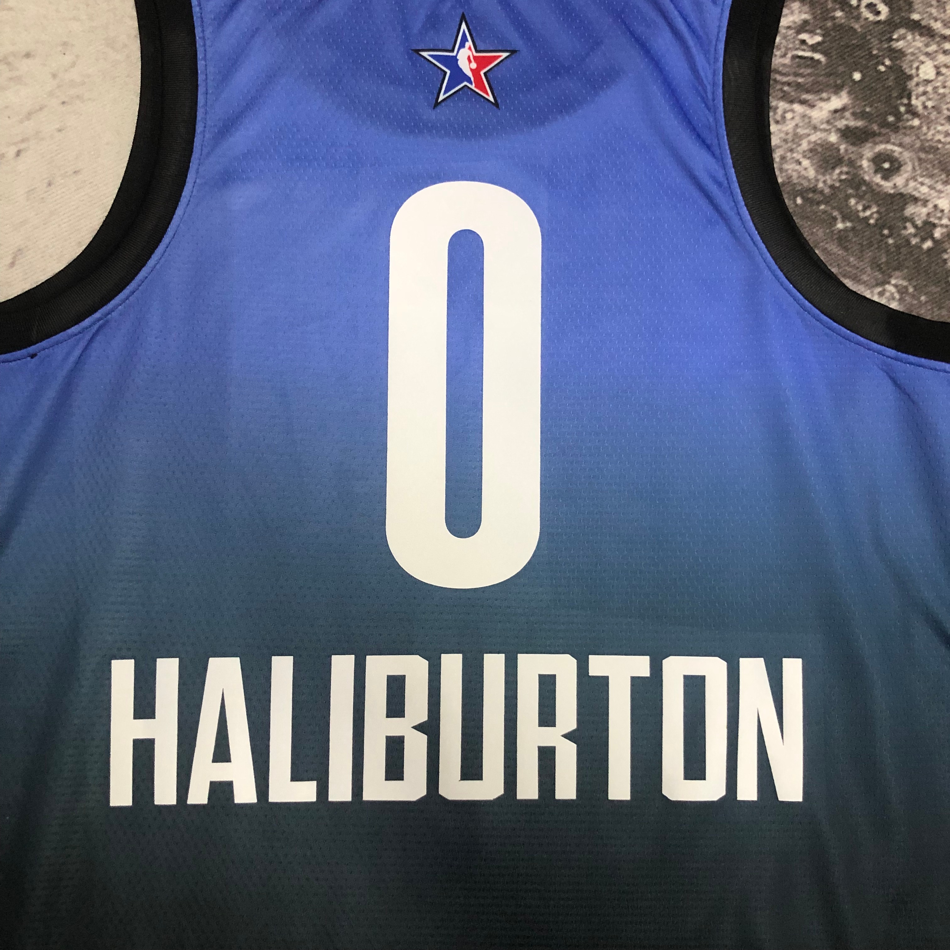 2023 NBA All Star Blue 0#HALIBURTON Hot Pressed Jersey