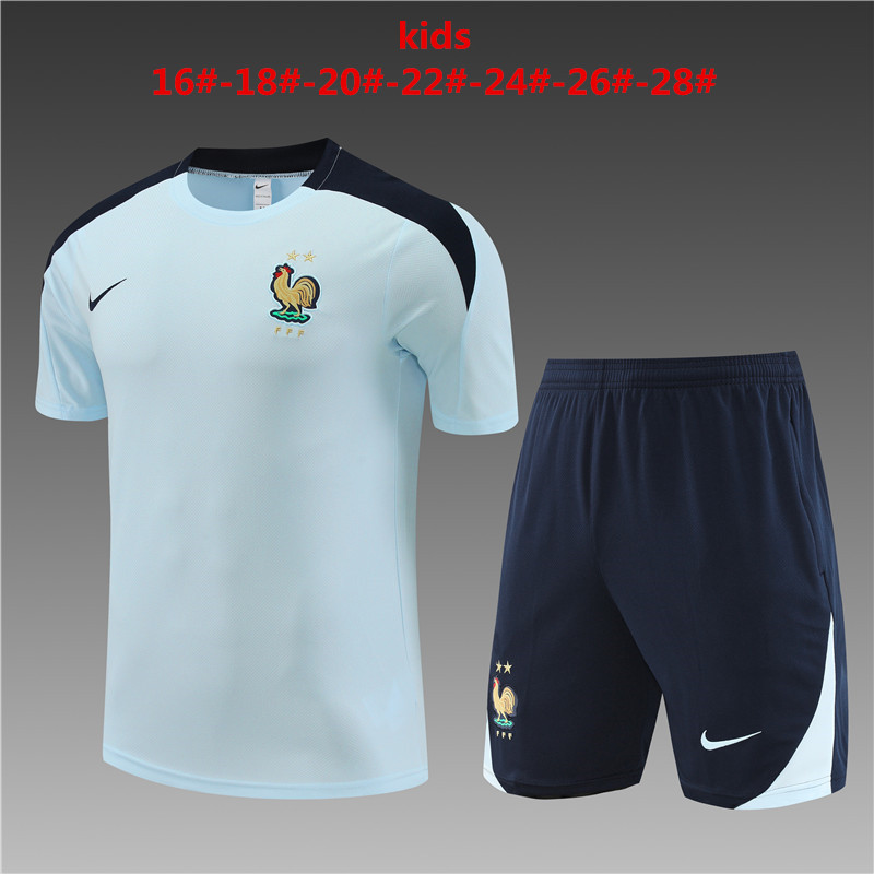 2024 France Short Sleeve Training Suit/2024法国浅兰色短袖训练服
