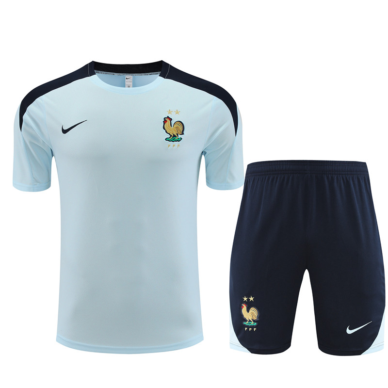 2024 France Short Sleeve Training Suit/2024法国浅兰色短袖训练服