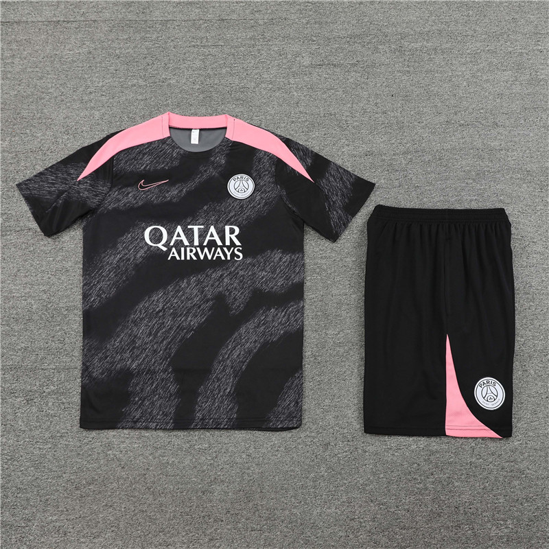 24-25 PSG Black and Pink Short Sleeve Training Suit/ 24-25 PSG 黑粉短袖训练服