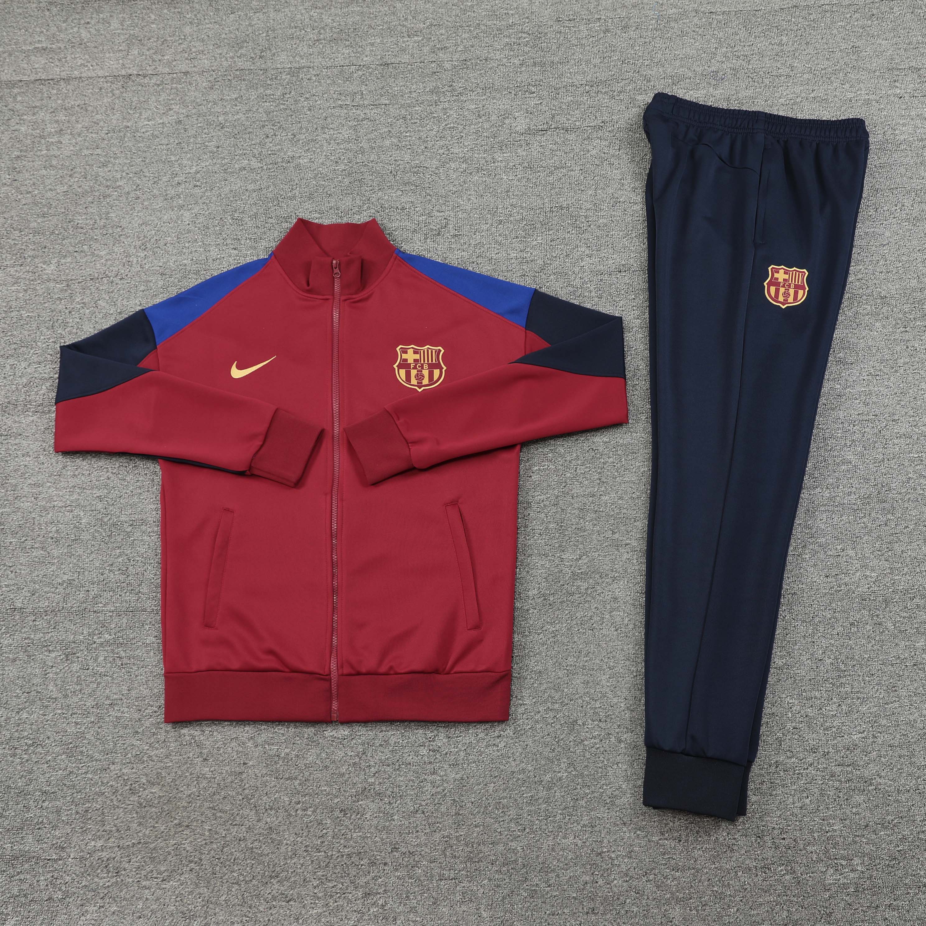 24-25 Barcelona Red and Dark Blue Jacket Tracksuit/ 24-25巴萨红色深蓝袖子夹克训练服
